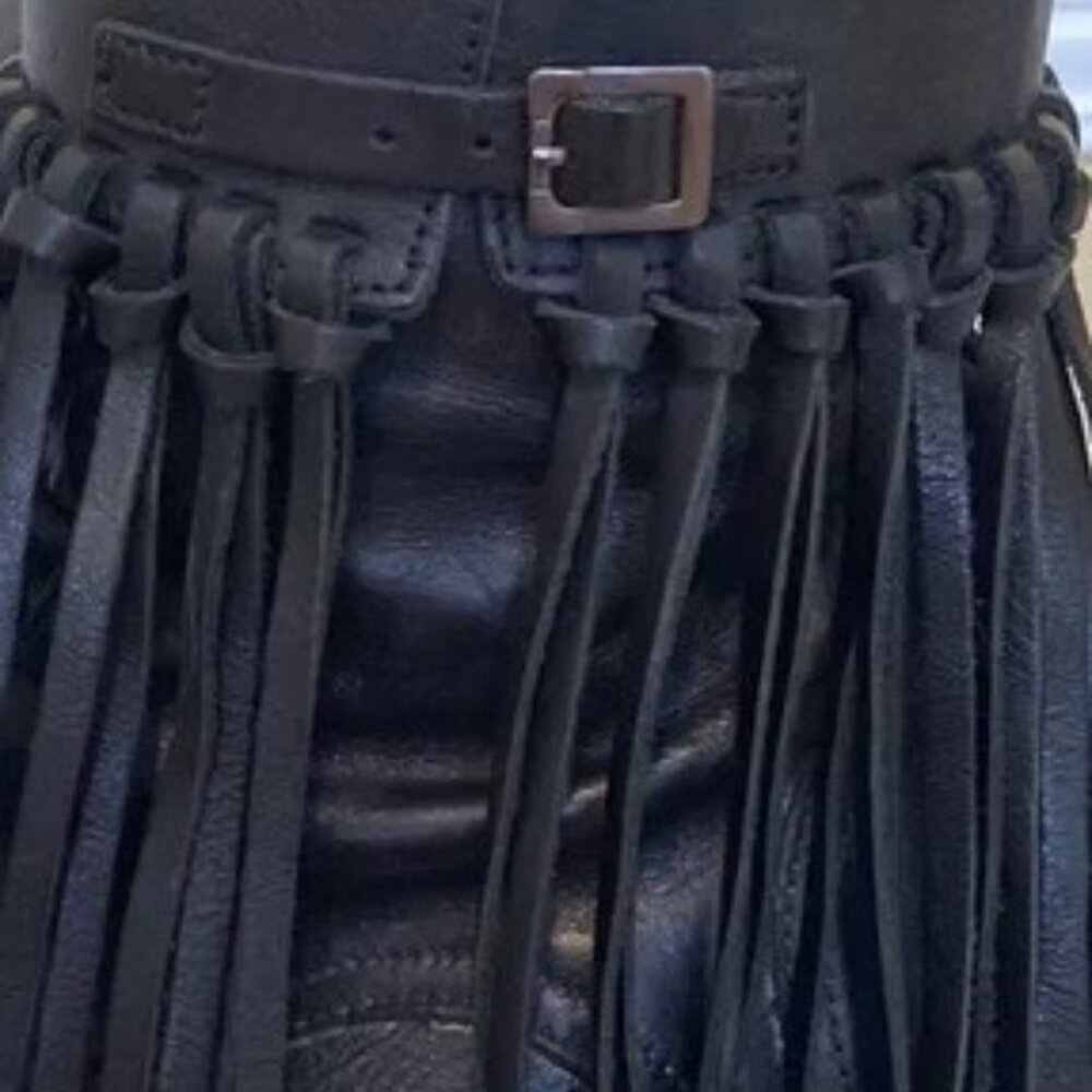 Fabianelli Italian Made Leather Black Fringe Ankle Booties with Buckle Accents - Picture 7 of 13